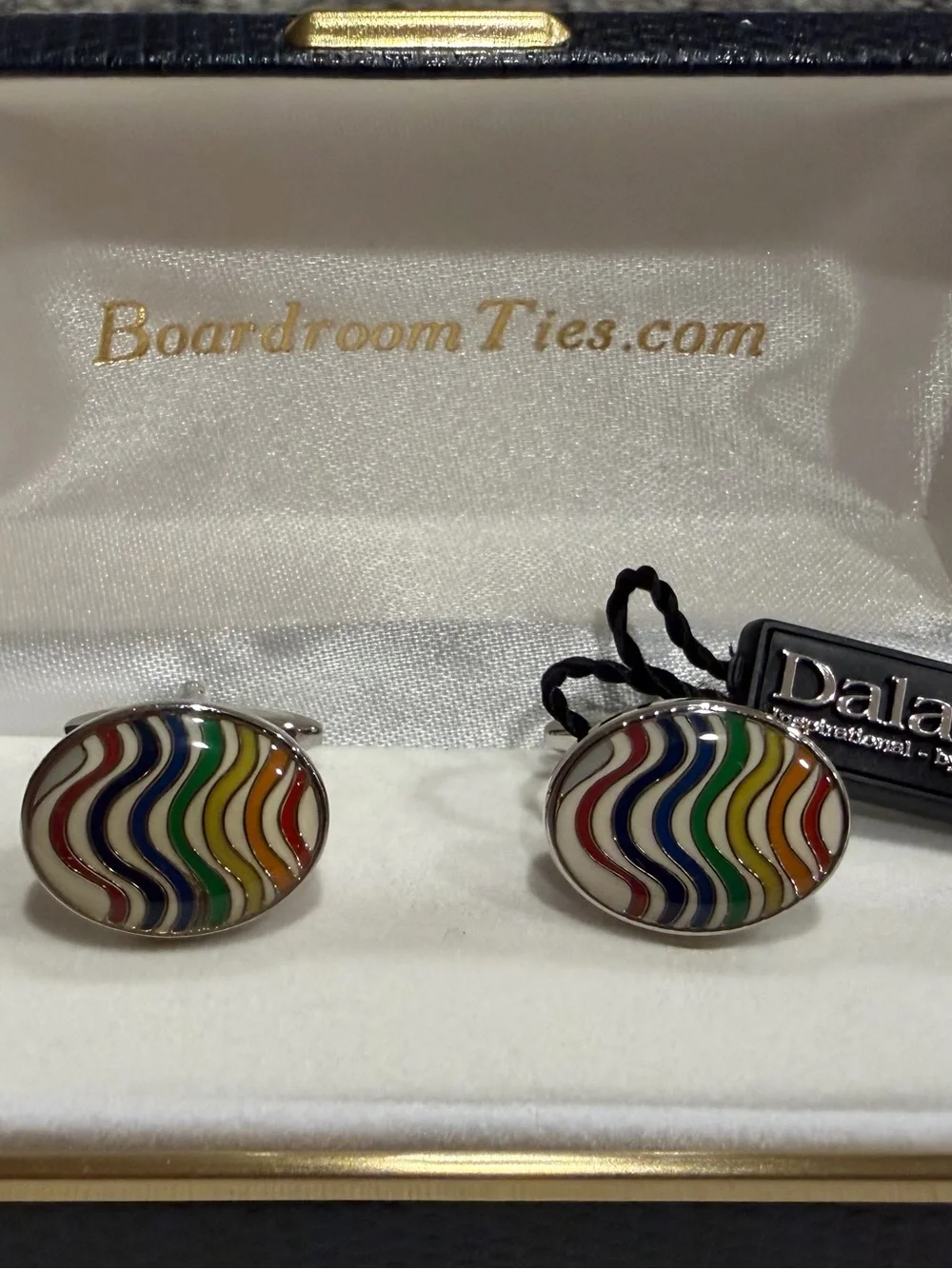 Dalat Multicolor Wave Enamel Oval Cufflinks - BoardroomTies.com